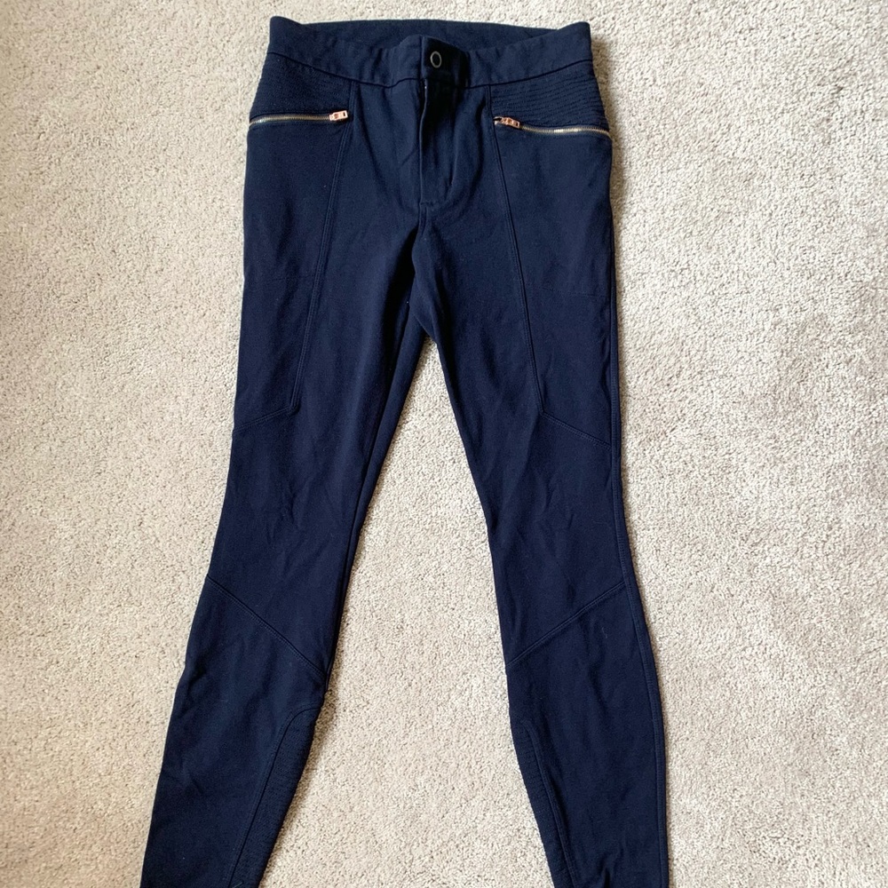 Athleta Ponte Moto 2.0 Tights Navy Blue/Rose Gold Size 2